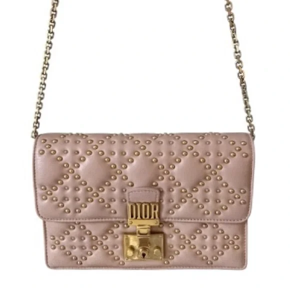 Christian Dior Dioraddict Studded Chain Wallet Blush Pink Leather - Picture 14 of 16